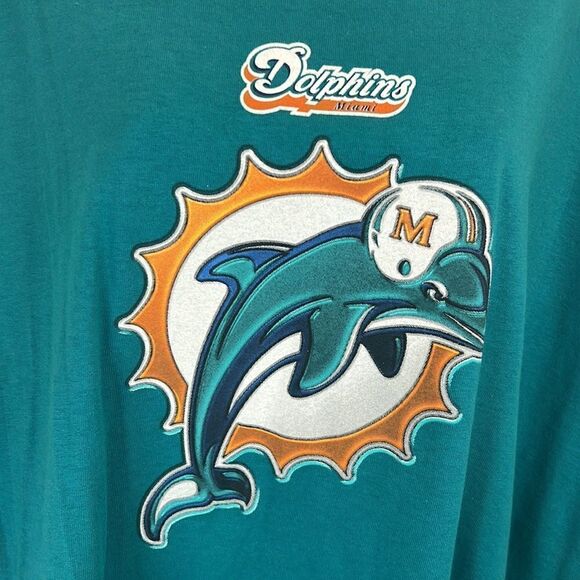 Dolphins T Shirt Sz XXL 💯% Cotton Teal Blue & Orange Scoop Neck Short Sleeve - Picture 2 of 6